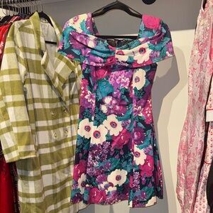 Amazing Vintage Byer Too! Floral Exaggerated Shoulder Fit & Flare Dress